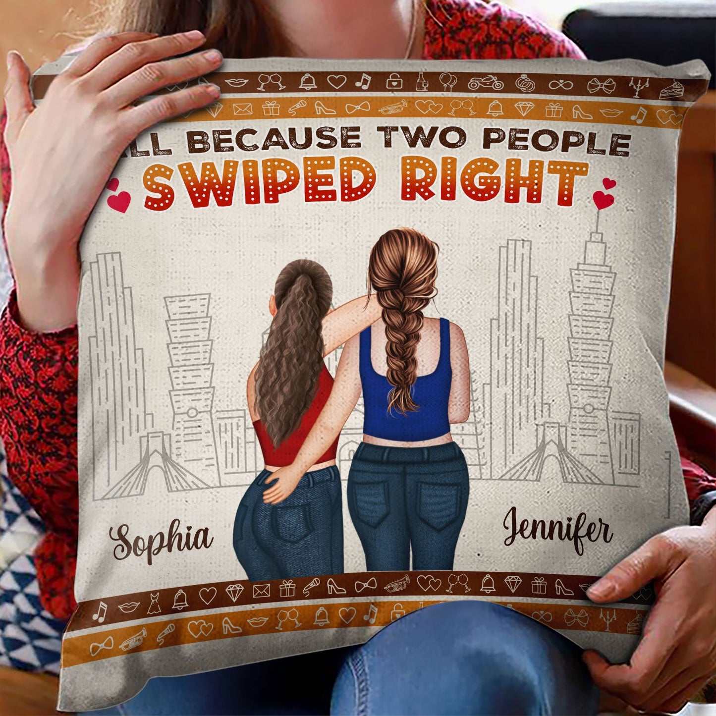 All Because Two People Swiped Right - Gift For Couple - Personalized Custom Pillow