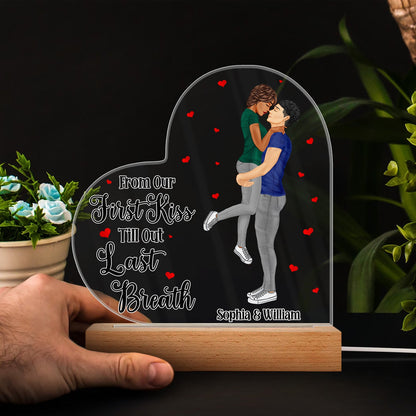 Kissing Couple I Love You - Anniversary, Birthday Gift For Spouse, Lover, Husband, Wife, Boyfriend, Girlfriend, Married Couples - Personalized Custom 3D Led Light Wooden Base