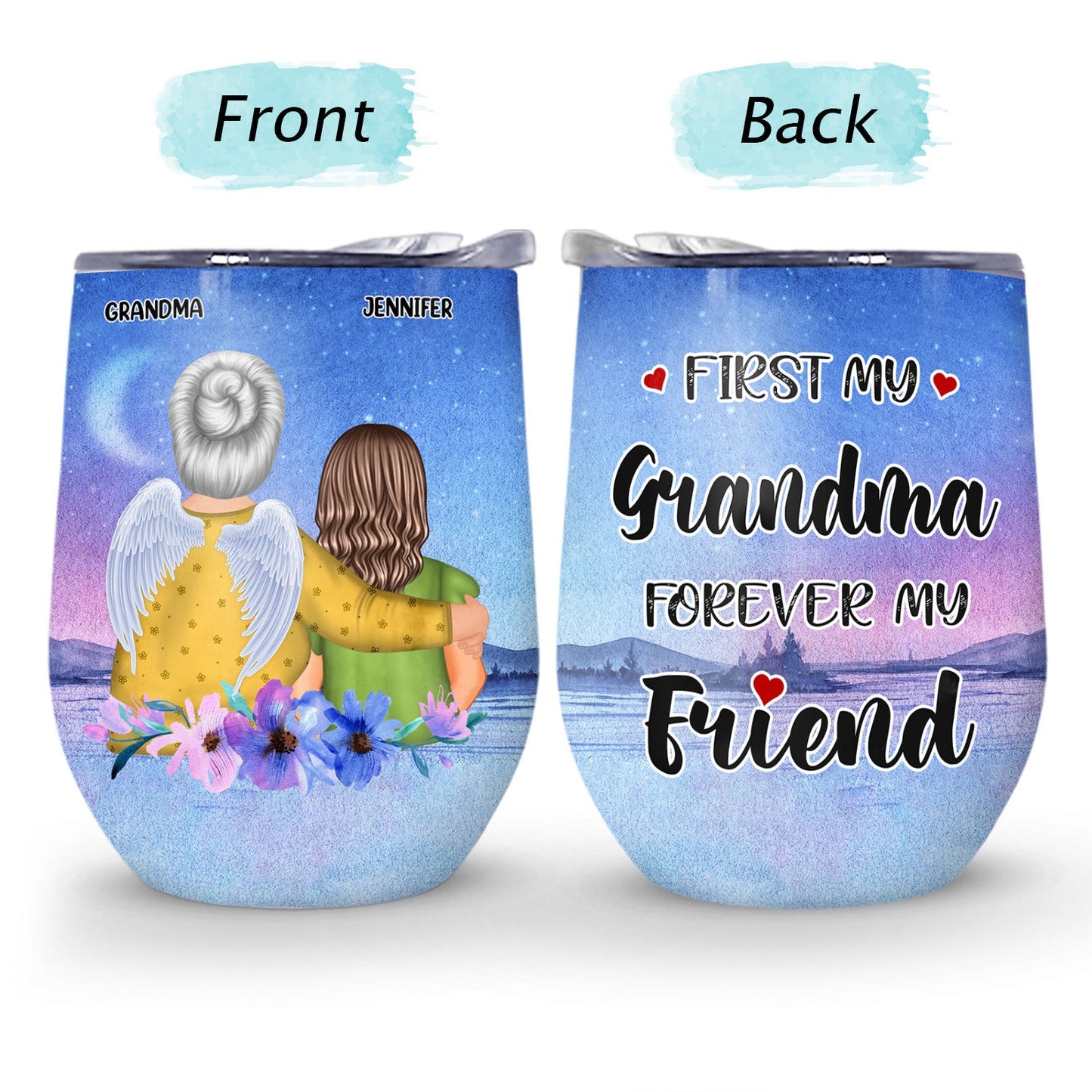 Mother Daughter Linked Together Watercolor Style - Birthday, Family Gift For Mom, Grandma, Granddaughter, Women - Personalized Custom Wine Tumbler