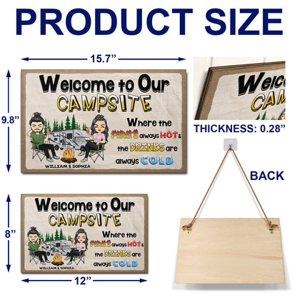Welcome To Our Campsite - Gift For Campers, Camping Couples, Husband, Wife, Girlfriend, Boyfriend - Personalized Custom Wood Rectangle Sign