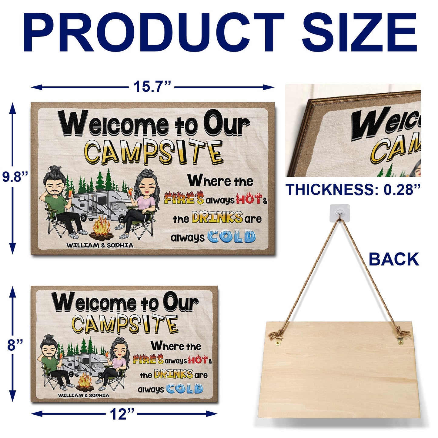 Welcome To Our Campsite - Gift For Campers, Camping Couples, Husband, Wife, Girlfriend, Boyfriend - Personalized Custom Wood Rectangle Sign
