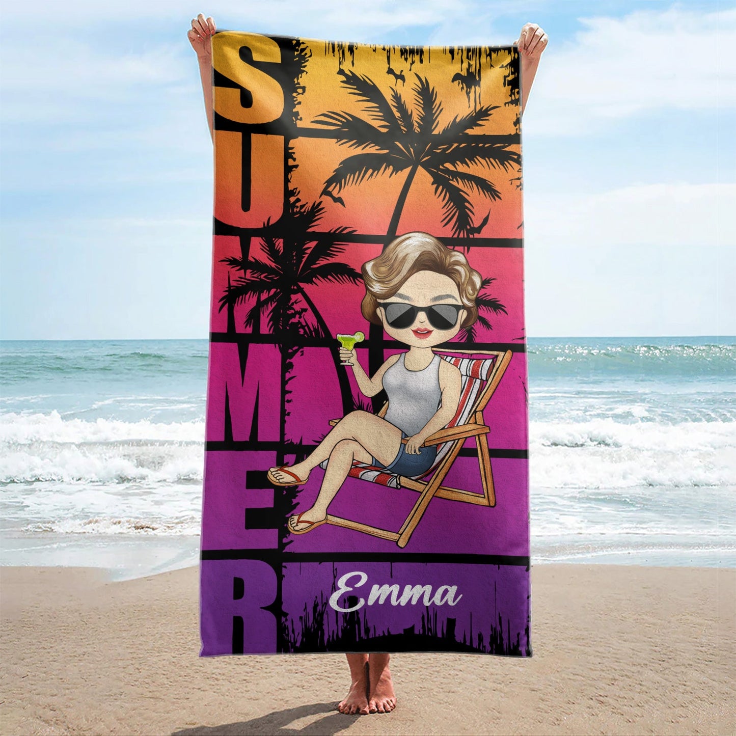 Tropical Sea Ocean Beach Pool Summer Vacation - Birthday Gift For Him, Her, Yourself, Girlfriend, Boyfriend, BFF Best Friends, Traveling Lovers - Personalized Custom Beach Towel