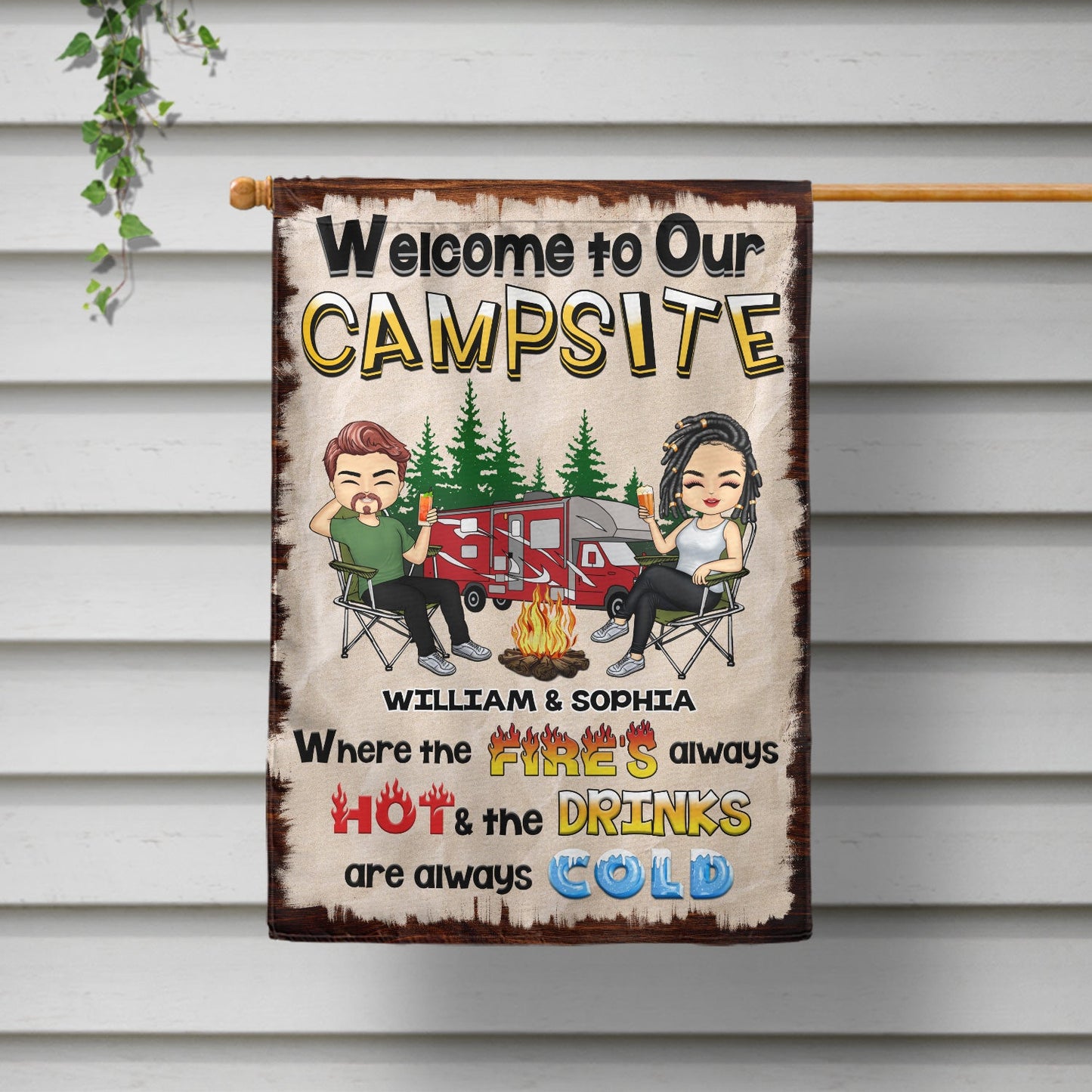 Welcome To Our Campsite - Camping Gift For Campers, Couples, Husband, Wife, Girlfriend, Boyfriend - Personalized Custom Flag