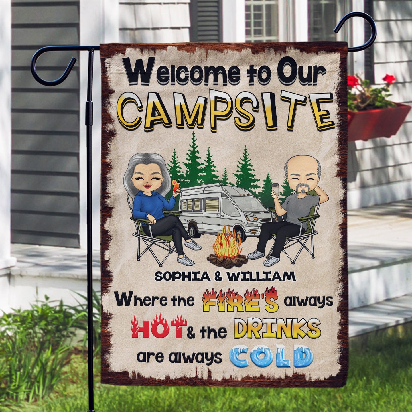 Welcome To Our Campsite - Camping Gift For Campers, Couples, Husband, Wife, Girlfriend, Boyfriend - Personalized Custom Flag