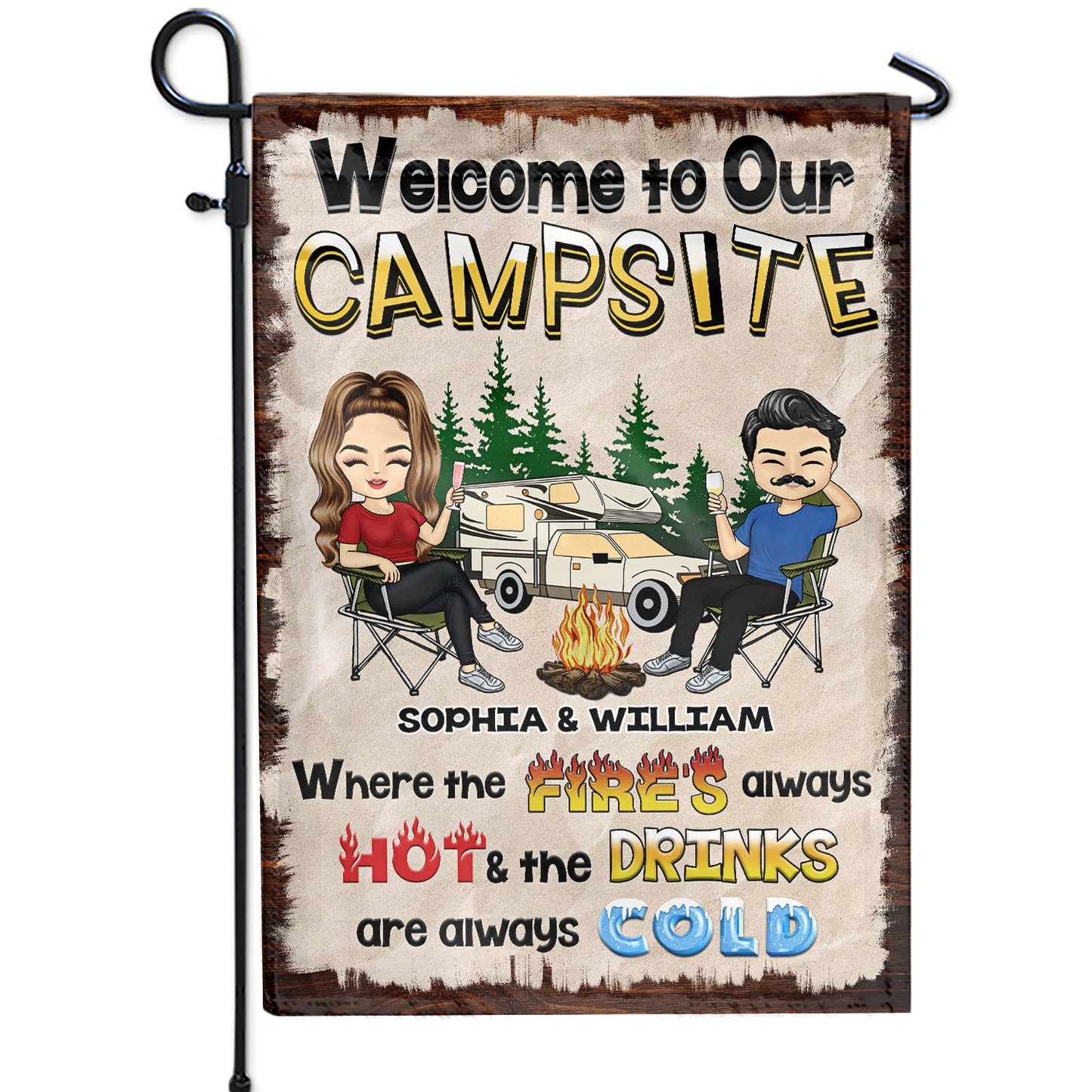 Welcome To Our Campsite - Camping Gift For Campers, Couples, Husband, Wife, Girlfriend, Boyfriend - Personalized Custom Flag