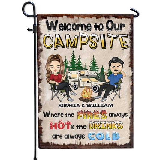 Welcome To Our Campsite - Camping Gift For Campers, Couples, Husband, Wife, Girlfriend, Boyfriend - Personalized Custom Flag