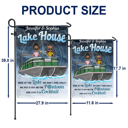 Pontoon Here At The Lake We Don't Hide Crazy - Home Decor, Backyard Decor, Lake House Decor, Gift For Pontooning Lovers, Couples, Husband, Wife - Personalized Custom Flag