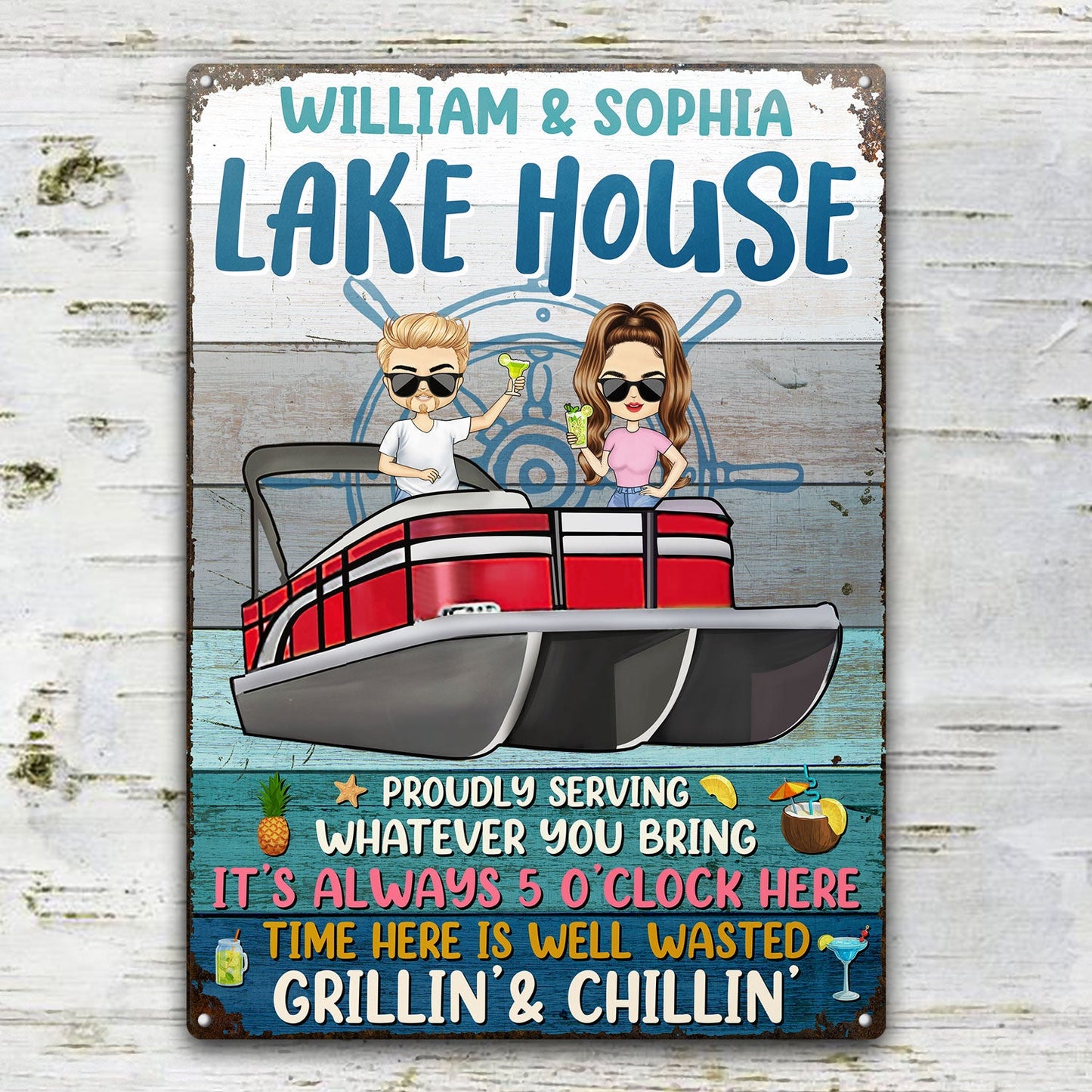 Welcome To Our Lake House Proudly Serving Whatever You Bring - Oudoor Home Decor, Lake House Sign, Gift For Pontooning Lovers, Couples, Husband, Wife - Personalized Custom Classic Metal Signs