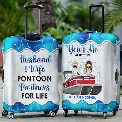 Boating Husband & Wife Pontoon Partners For Life - Traveling, Cruising Gift For Couples, Pontooning Lovers, Lake Lovers, Travelers - Personalized Custom Luggage Cover