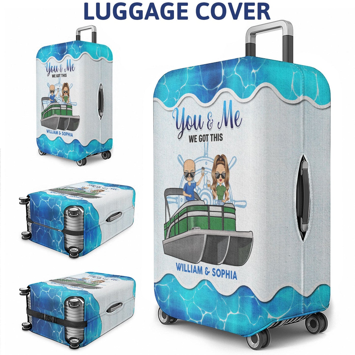 Boating Husband & Wife Pontoon Partners For Life - Traveling, Cruising Gift For Couples, Pontooning Lovers, Lake Lovers, Travelers - Personalized Custom Luggage Cover