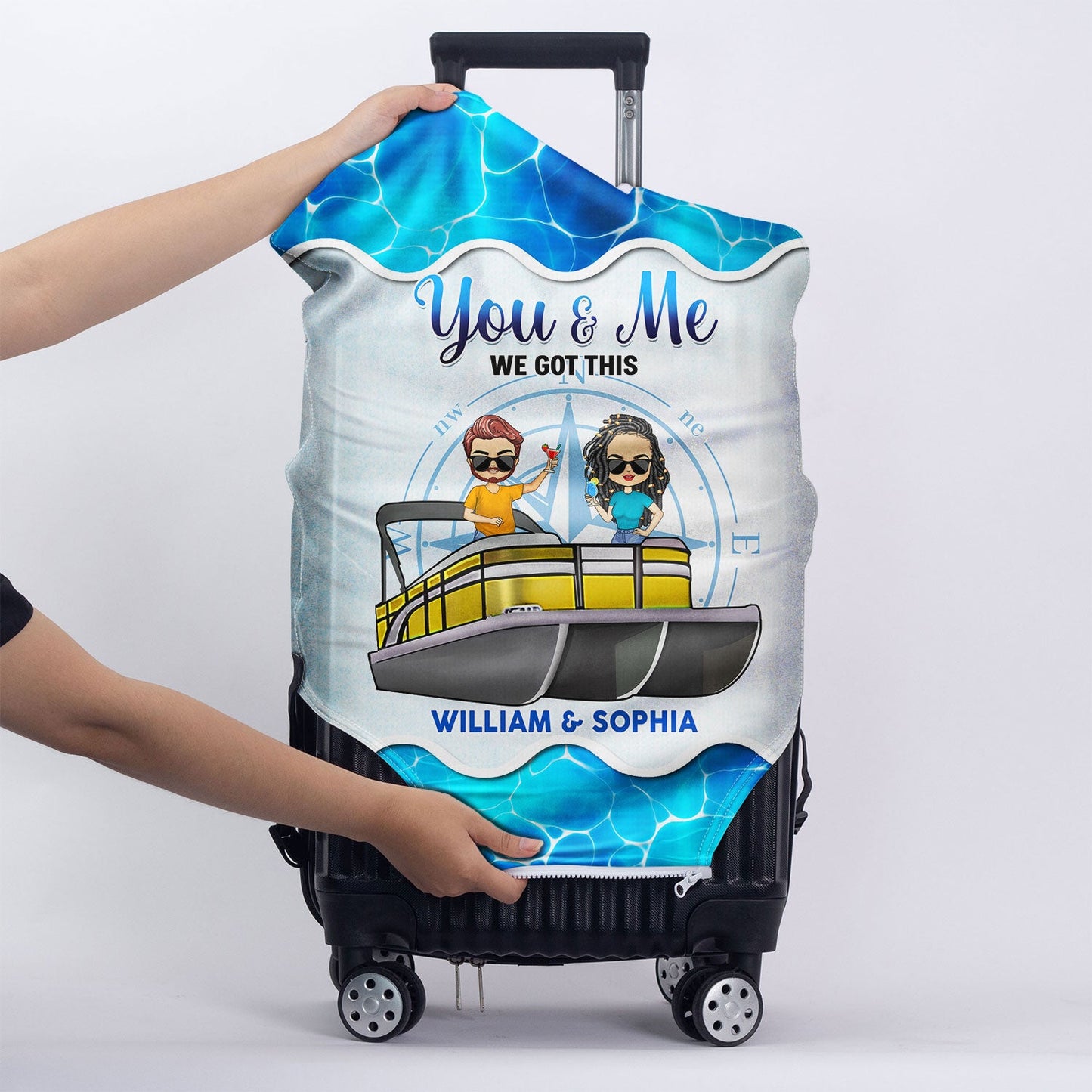 Boating Husband & Wife Pontoon Partners For Life - Traveling, Cruising Gift For Couples, Pontooning Lovers, Lake Lovers, Travelers - Personalized Custom Luggage Cover