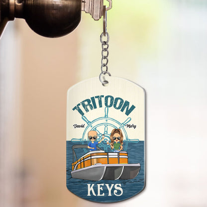 Boating Pontoon Keys For Husband And Wife - Gift For Couples, Pontooning Lovers, Lake Lovers, Travelers - Personalized Aluminum Keychain