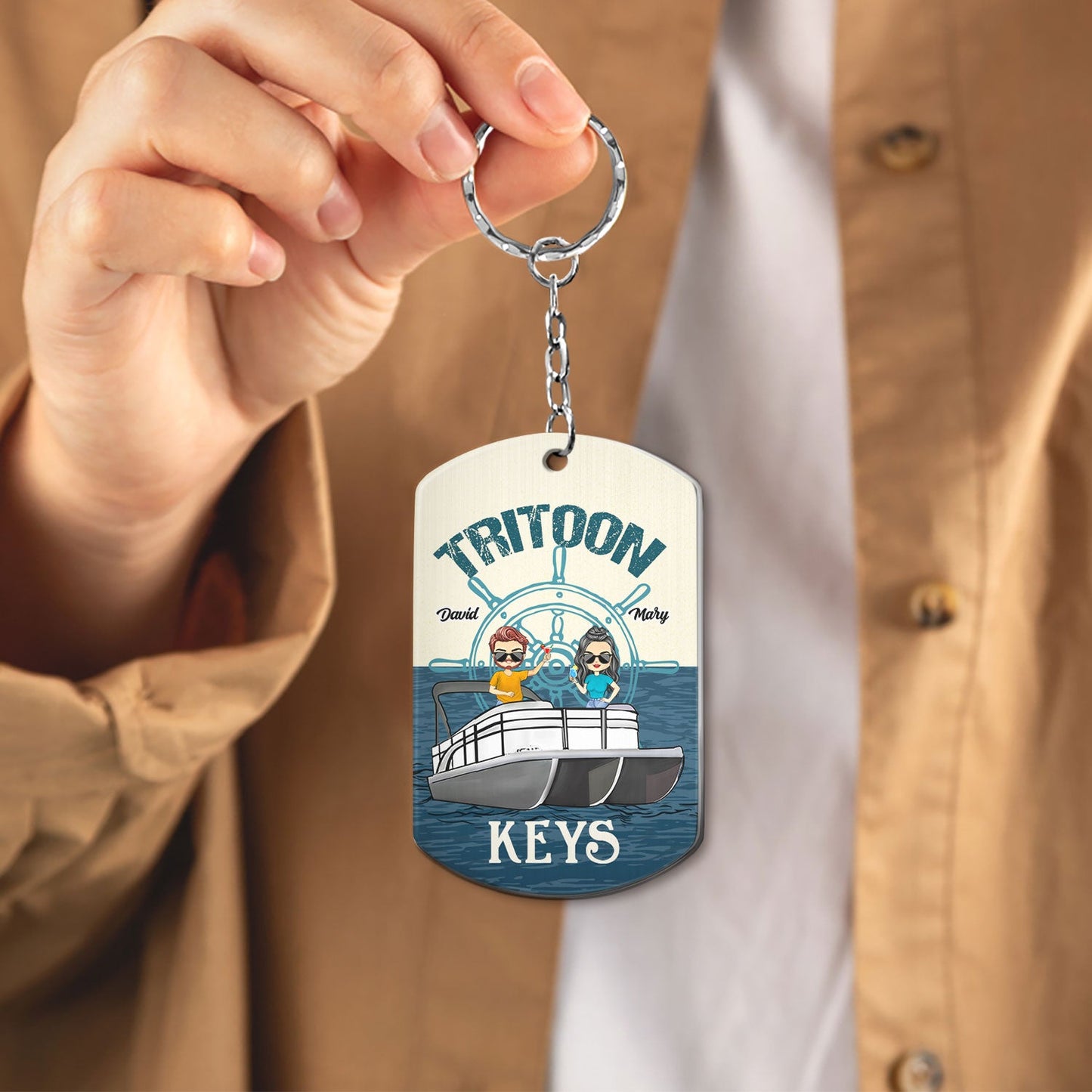 Boating Pontoon Keys For Husband And Wife - Gift For Couples, Pontooning Lovers, Lake Lovers, Travelers - Personalized Aluminum Keychain