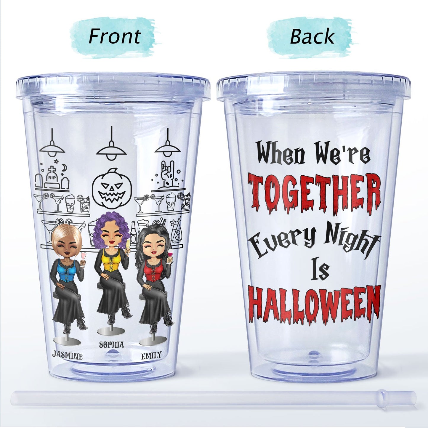 We're Not Sugar & Spice And Everything Nice Witch Besties - Gift For BFF Best Friends - Personalized Acrylic Insulated Tumbler With Straw
