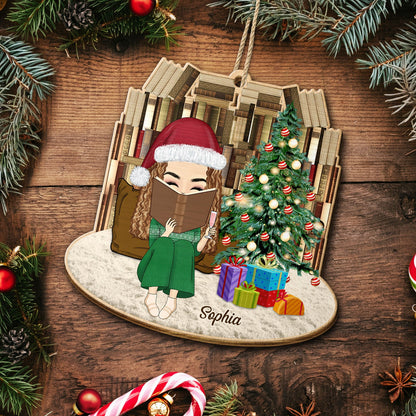 Reading Girls Sitting Relax At Home - Christmas Gift For Books Lovers - Personalized Custom Shaped Wooden Ornament