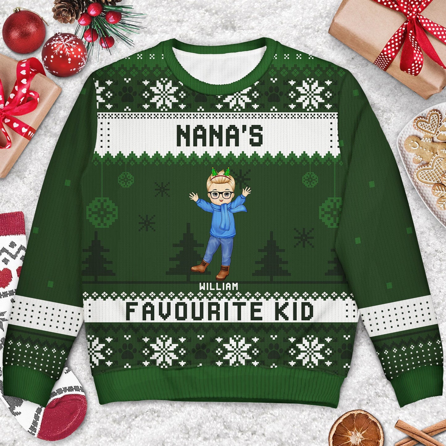 Nana's Favourite Kids - Christmas Gift For Grandma, Grandmother, Grandpa, Grandfather, Grandparents - Personalized Unisex Ugly Sweater