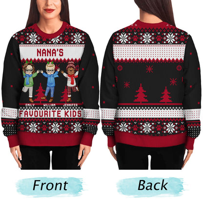 Nana's Favourite Kids - Christmas Gift For Grandma, Grandmother, Grandpa, Grandfather, Grandparents - Personalized Unisex Ugly Sweater