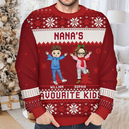 Nana's Favourite Kids - Christmas Gift For Grandma, Grandmother, Grandpa, Grandfather, Grandparents - Personalized Unisex Ugly Sweater