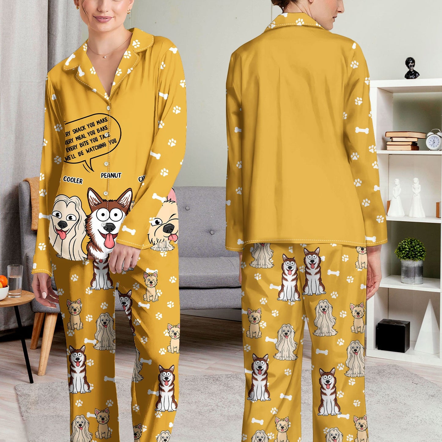 Funny Cartoon Dogs We'll Be Watching You - Gift For Dog Lovers, Dog Mom, Dog Dad - Personalized Long Pajamas Set