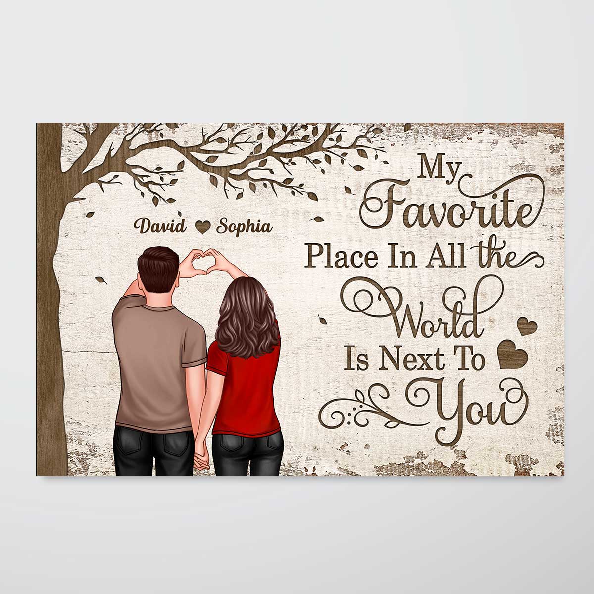 Back View Couple Heart Hands Favorite Place Personalized Horizontal Poster, Gift For Him, For Her