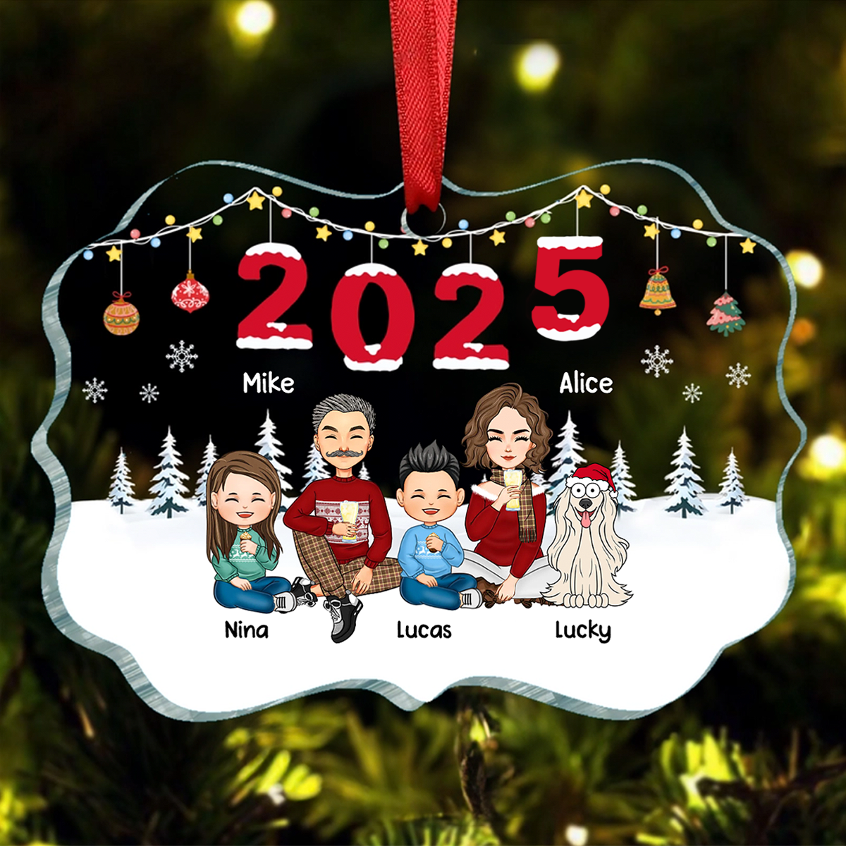 2024 Christmas Cartoon Family Dog Cat - Personalized Acrylic Ornament