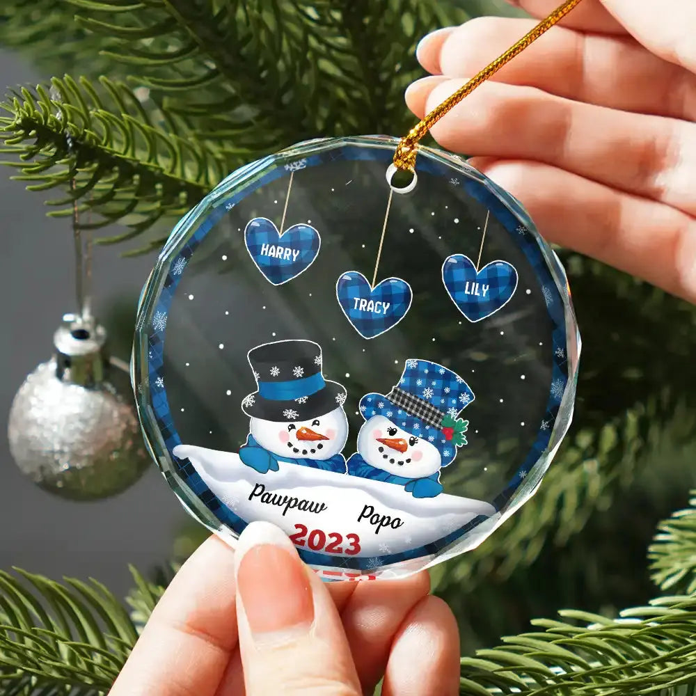 Papa Nana Snowman Christmas Grandparents - Personalized Circle Glass Ornament ornament The Next Custom Gift