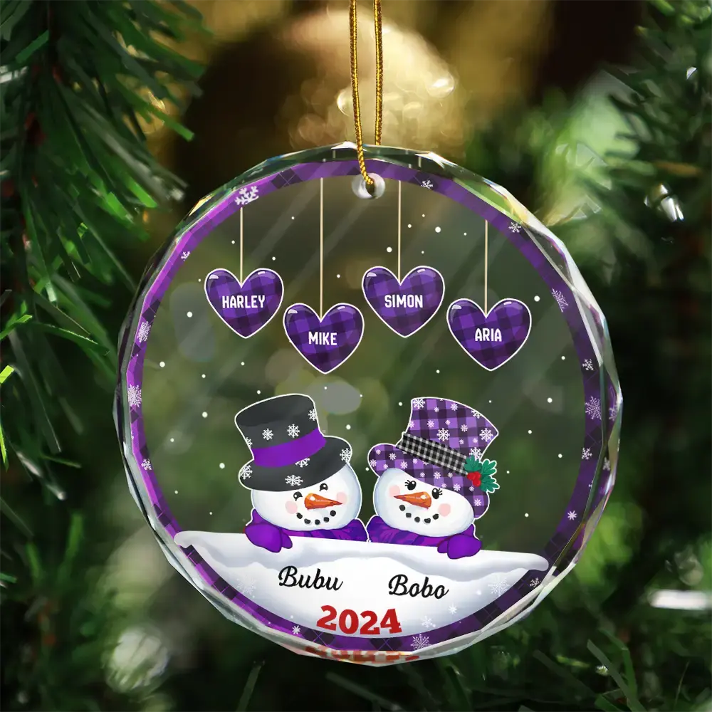 Papa Nana Snowman Christmas Grandparents - Personalized Circle Glass Ornament ornament The Next Custom Gift