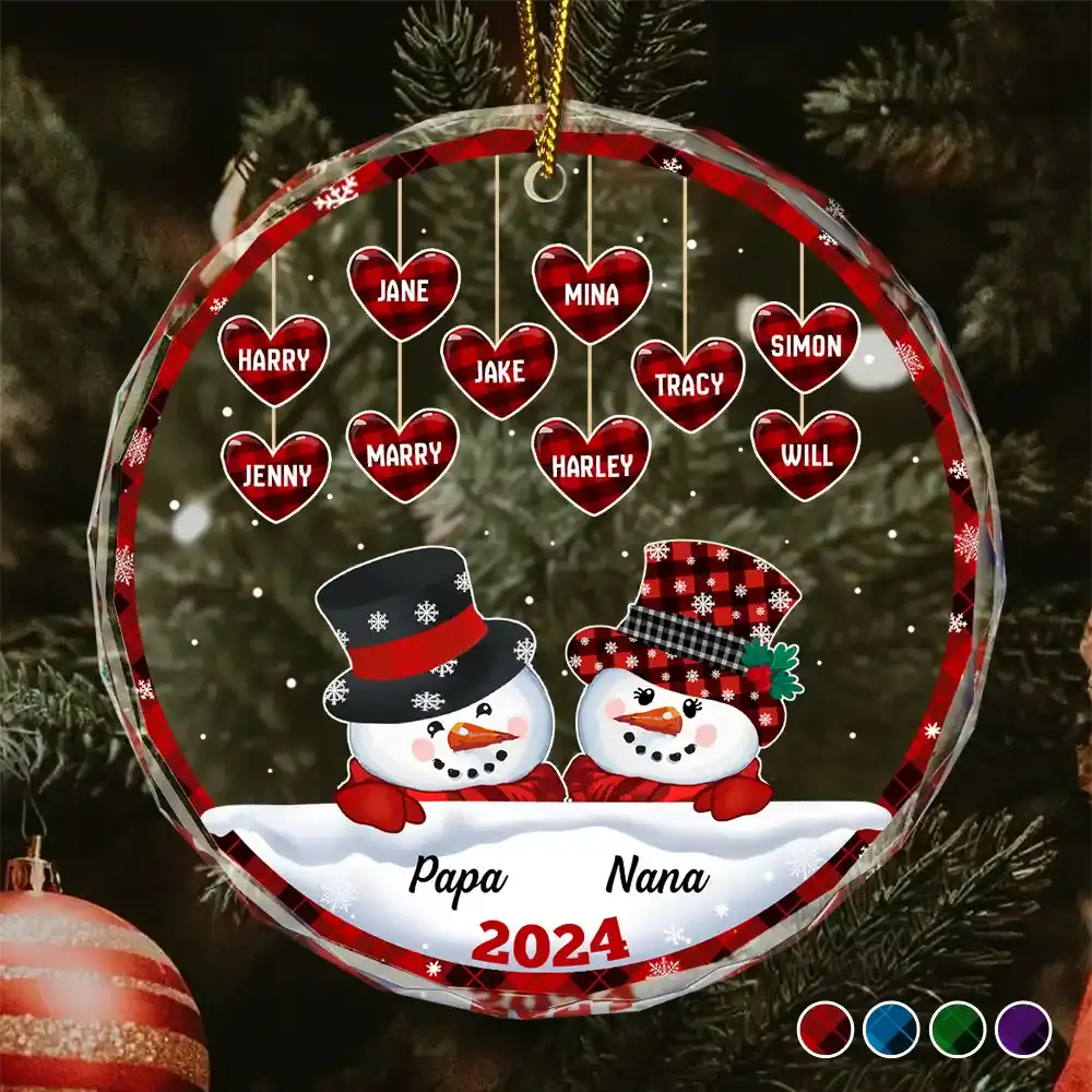 Papa Nana Snowman Christmas Grandparents - Personalized Circle Glass Ornament ornament The Next Custom Gift