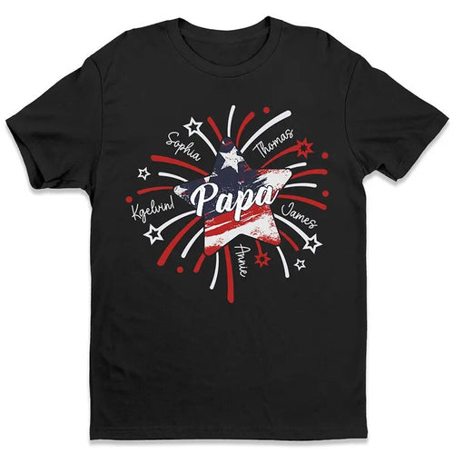 Papa & Kids Firework Star - Family Personalized Custom Unisex T-shirt, Hoodie, Sweatshirt - 4th Of July, Birthday Gift For Dad, Grandpa Shirts & Tops The Next Custom Gift