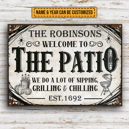 Patio Halloween Sipping Grilling Chilling Custom Classic Metal Signs