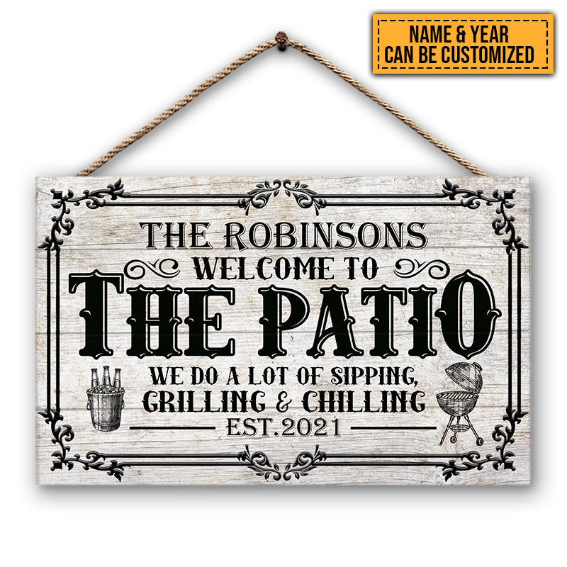 Patio Sipping Grilling Chilling Custom Wood Rectangle Sign