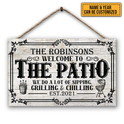 Patio Sipping Grilling Chilling Custom Wood Rectangle Sign