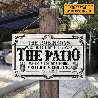 Patio Sipping Grilling Chilling Custom Wood Rectangle Sign