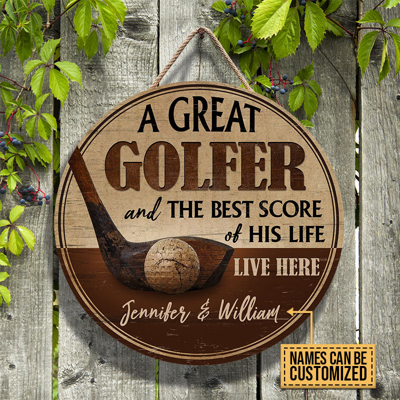 Personalized Golf Best Score Of His Life Custom Wood Circle Sign