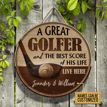 Personalized Golf Best Score Of His Life Custom Wood Circle Sign