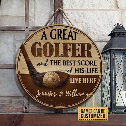 Personalized Golf Best Score Of His Life Custom Wood Circle Sign