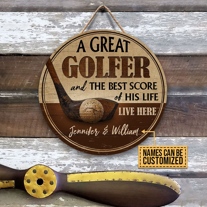 Personalized Golf Best Score Of His Life Custom Wood Circle Sign
