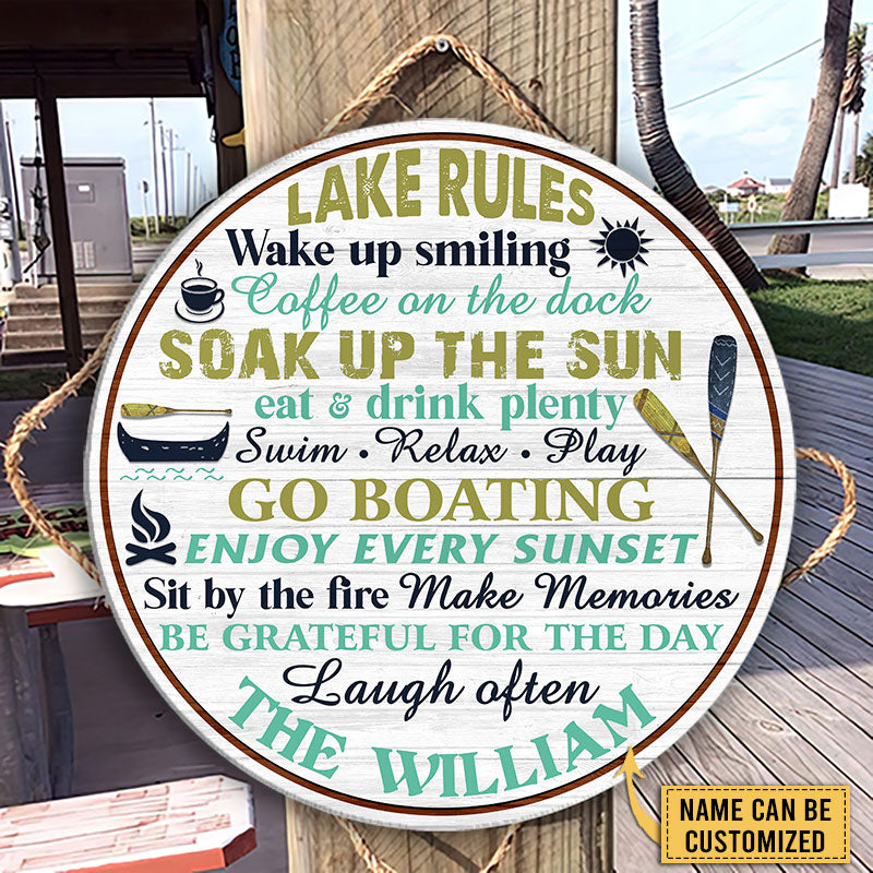 Personalized Lake Rules Make Memories Custom Wood Circle Sign