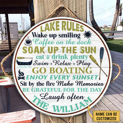 Personalized Lake Rules Make Memories Custom Wood Circle Sign