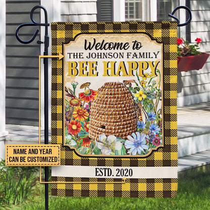 Personalized Bee Happy Custom Flag