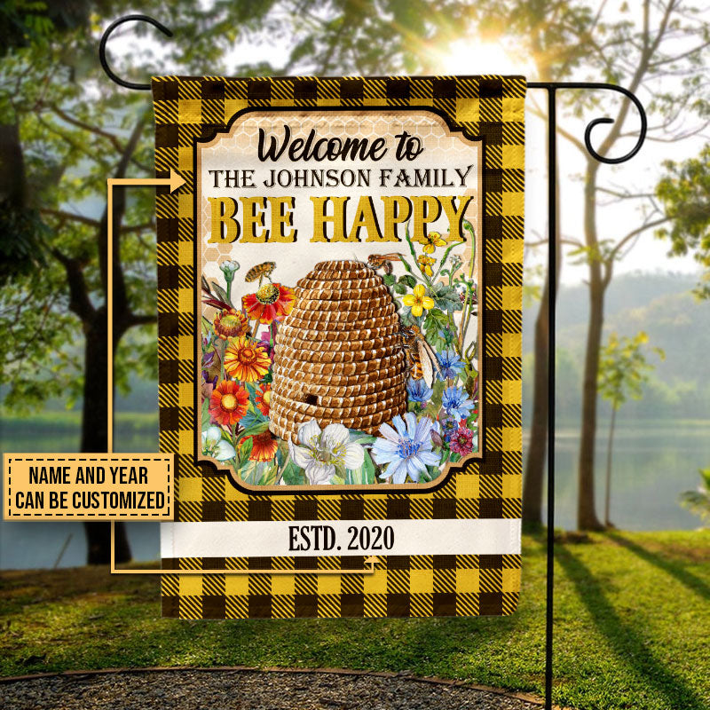 Personalized Bee Happy Custom Flag