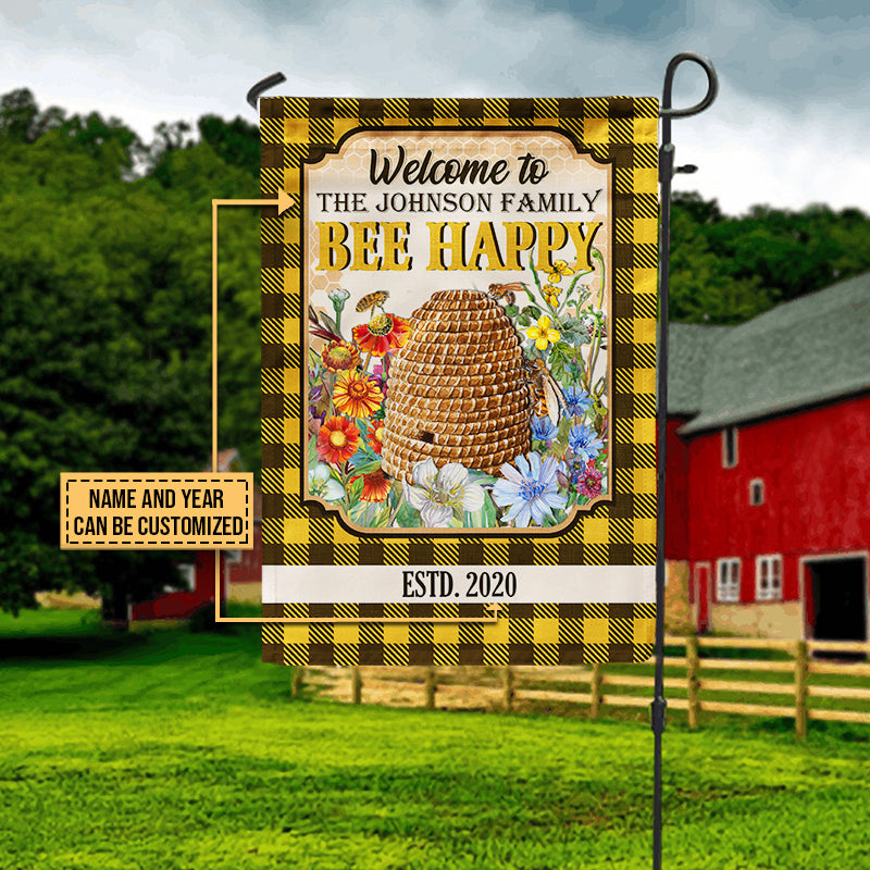 Personalized Bee Happy Custom Flag