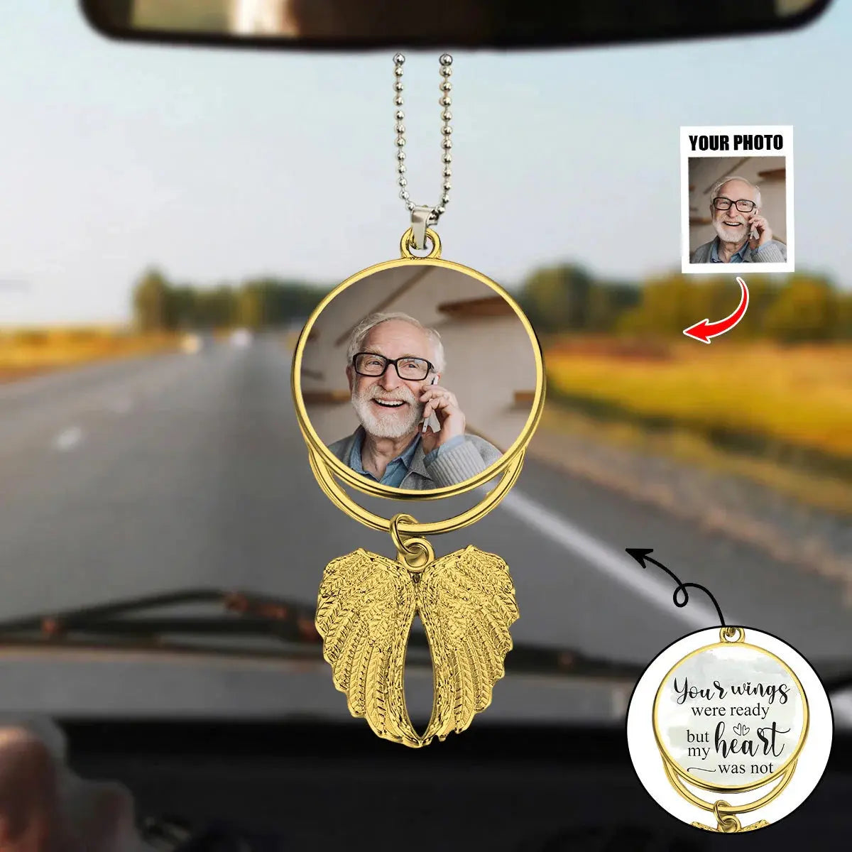 Personalized Angel Wings Car Ornament - 2 Sides Car Ornament, Memorial Gift ornament The Next Custom Gift