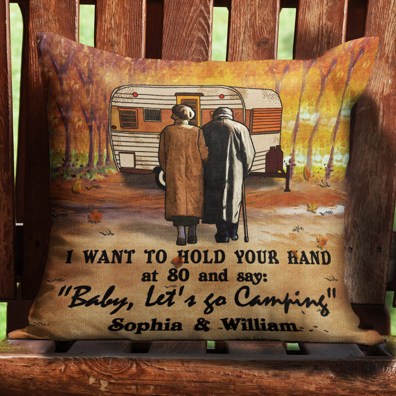 Personalized Fall Camping Old Couple I Want To Hold Your Hand Custom Pillow