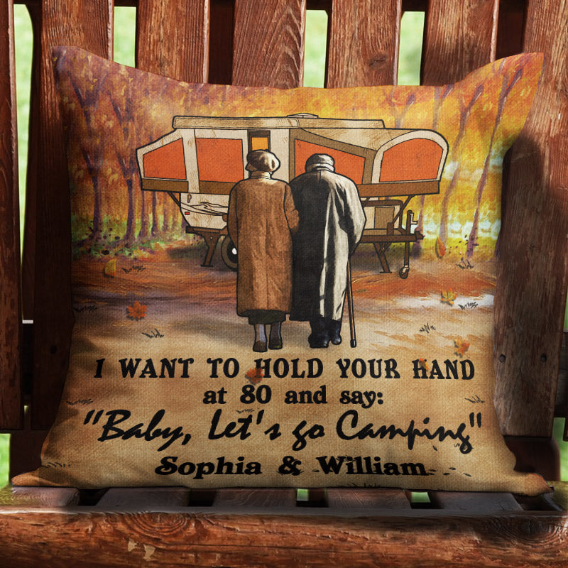 Personalized Fall Camping Old Couple I Want To Hold Your Hand Custom Pillow