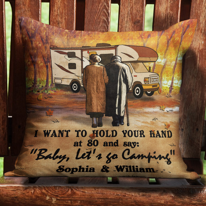 Personalized Fall Camping Old Couple I Want To Hold Your Hand Custom Pillow