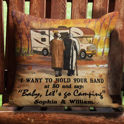 Personalized Fall Camping Old Couple I Want To Hold Your Hand Custom Pillow