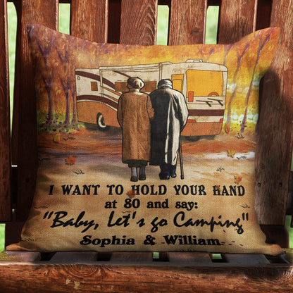 Personalized Fall Camping Old Couple I Want To Hold Your Hand Custom Pillow