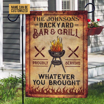 Personalized BBQ Bar & Grill Vintage Vertical Customized Flag