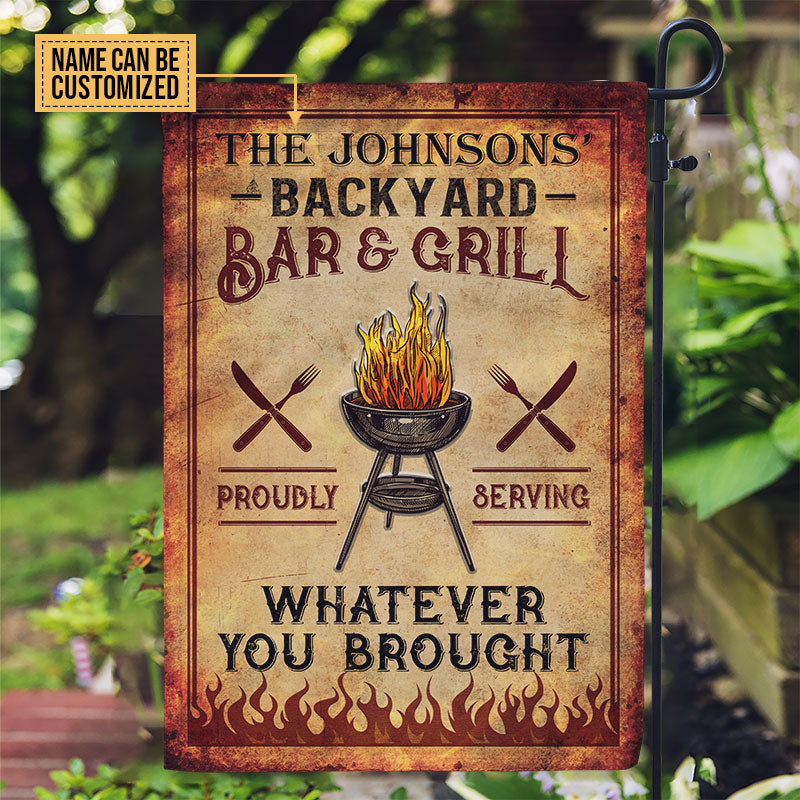 Personalized BBQ Bar & Grill Vintage Vertical Customized Flag